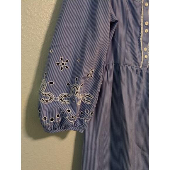 Simple Retro Indigo Embroidered Puff Sleeve Square Neck Dress Blue Purple Large - Picture 4 of 7